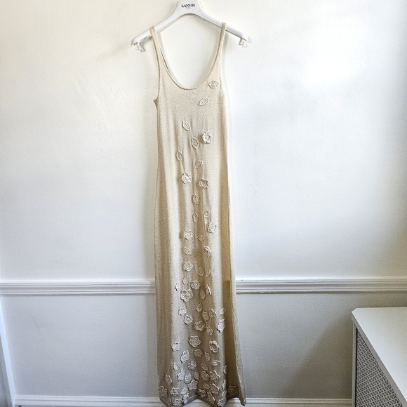 New Caroline Constas Cala Shimmery Knit Embroidered Floral Maxi Dress X-Small - Picture 7 of 13